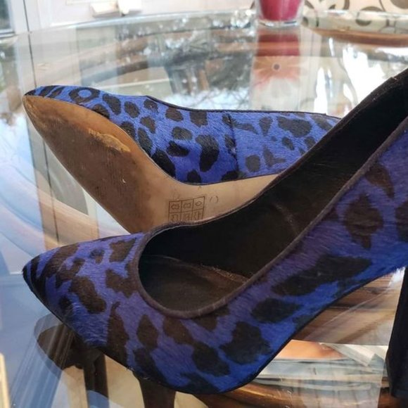 Almost new, elegant horse hair leather high heels Royal blue and black. - Picture 3 of 4